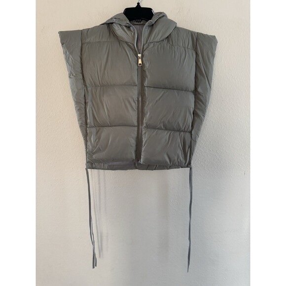 Women's Puffer Vest Jacket with Hoodie Open Side Tie Y2k Xlarge gray puffer vest - Picture 4 of 11